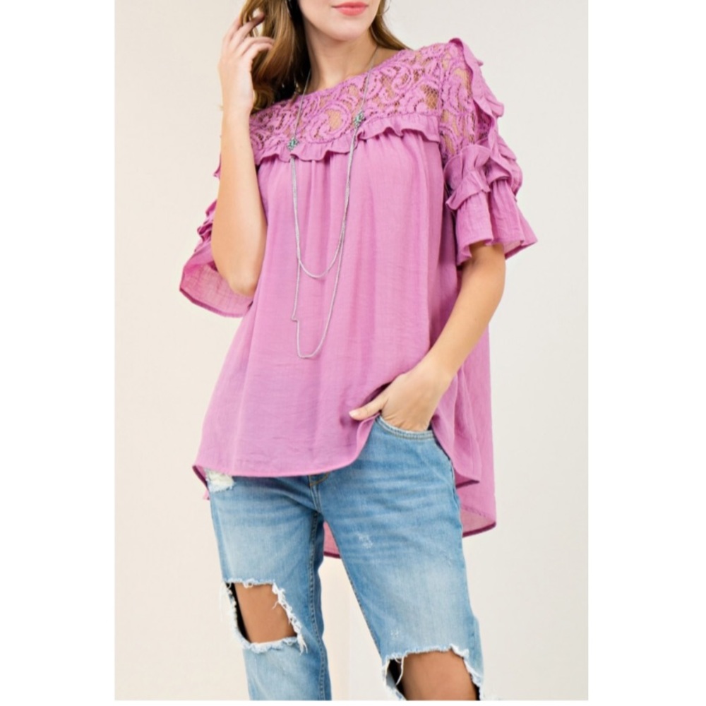 SALE! Mauve ruffle and lace top - ADORABLE